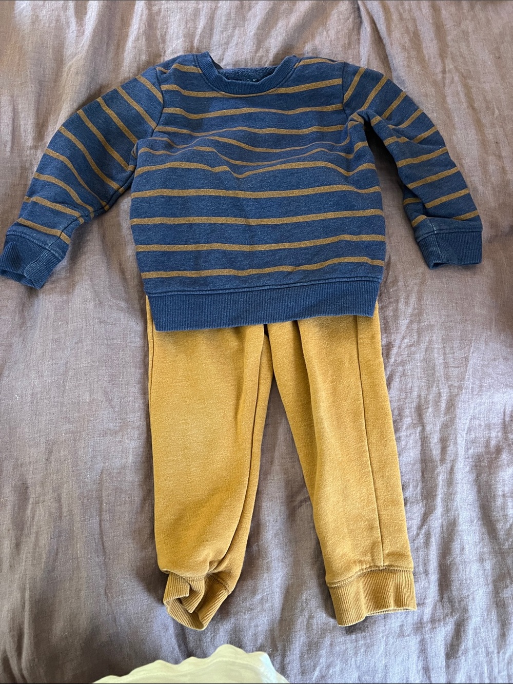 Cat & Jack Blue and Mustard Striped Sweatshirt with Mustard Joggers